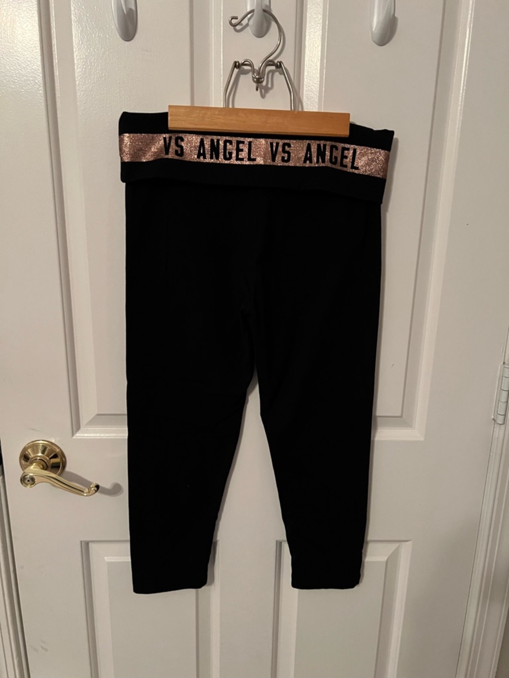 Victoria's Secret Black Leggings with Rose Gold VS Angel Waistband